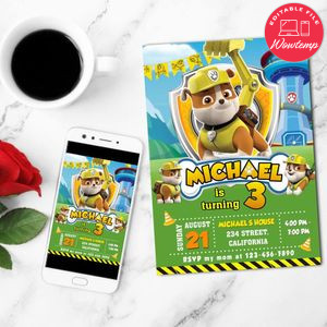 Rubble paw patrol Birthday Invitation Customizable Template to Print at Home Instant Download