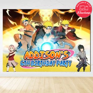 Naruto shippuden Birthday Backdrop Digital File Template Instant Download