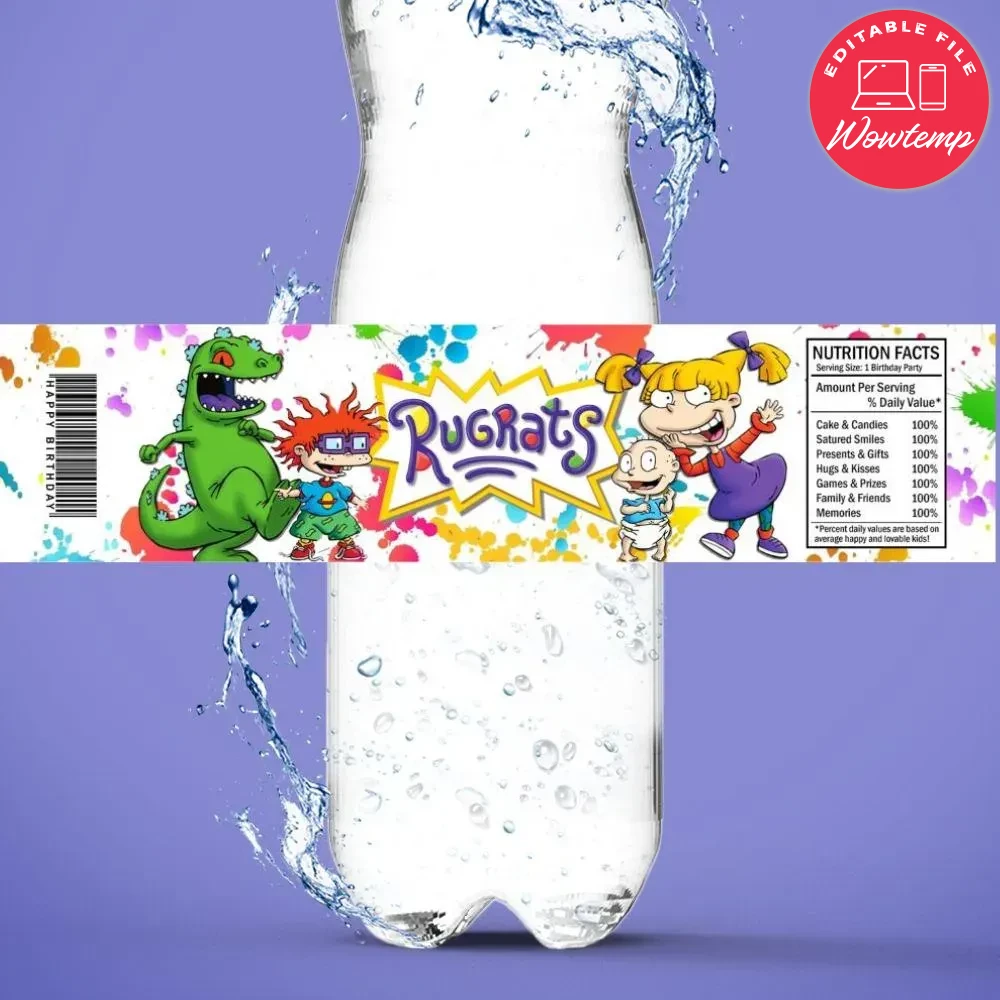 Rugrats Birthday Water Bottle Label Template | Wowtemp