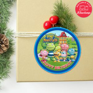 Henry Hugglemonster Circle Sticker Template Customizable to Print at Home Instant Download