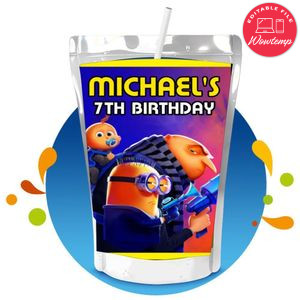 Despicable me 4 Capri Sun Birthday Label Digital File Printable Instant Download