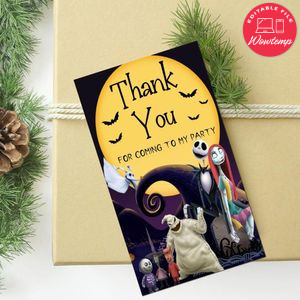 Nightmare Before Christmas Thank you tag Customizable Template to Print at Home Instant Download