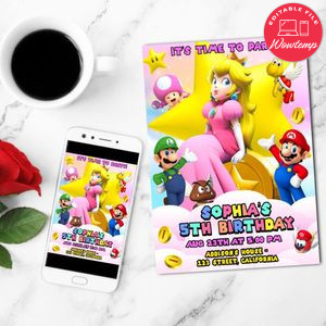 Princess Peach Mobile Invite Customizable Template Instant Download