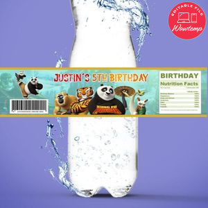 Kung fu panda Birthday Water Bottle Label Template to Print at Home Instant Download