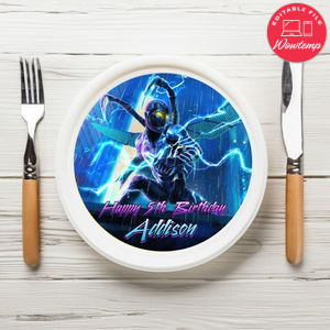 Blue beetle Birthday Plate Template Customizable to Print at Home Instant Download