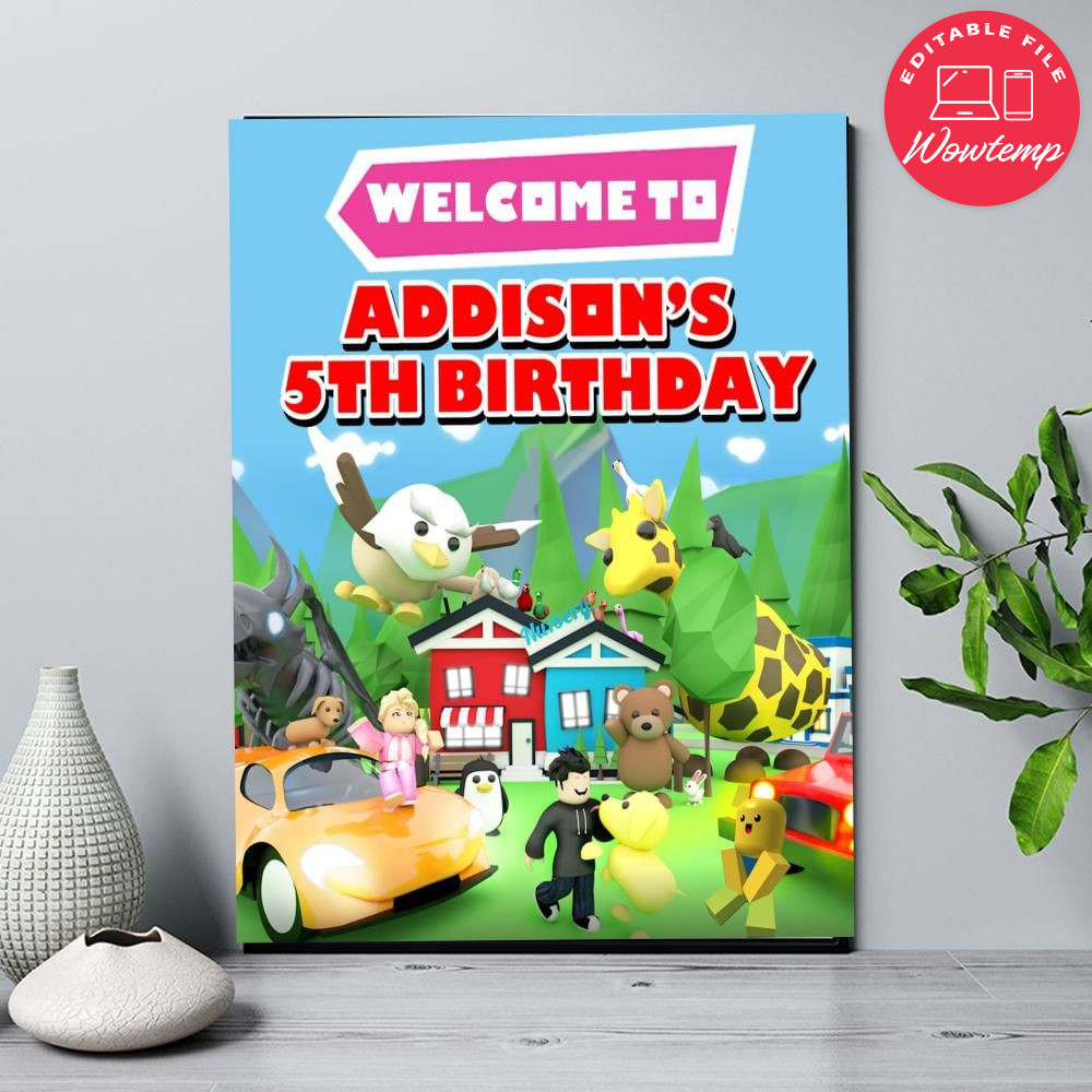 Adopt Me Birthday Welcome Sign Digital File Printable DIY | Wowtemp