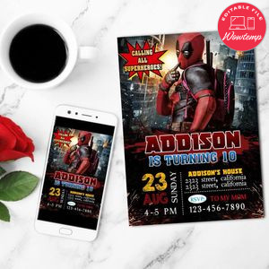 Deadpool Invitation Customizable Template to Print at Home Instant Download