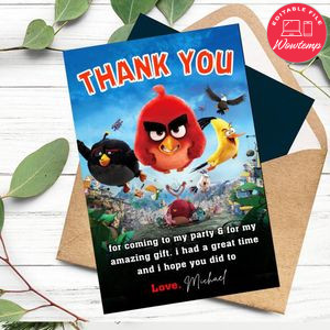 Angry Bird Thank You Card Customizable Template To Print At Home Instant Download