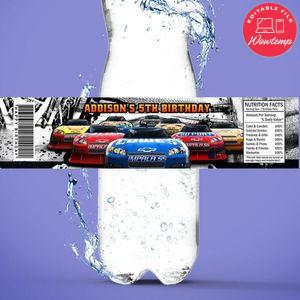 Nascar Bottle Label Birthday Water Bottle Label Template to Print at Home Instant Download