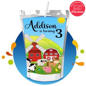 Barnyard Capri Sun Birthday Labels Digital File Printable Instant Download