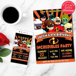 The Incredibles Lego Birthday Mobile Invite Customizable Template Instant Download