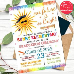 Future is Bright Graduation Invitation Customizable Template to Print at Home Instant Download