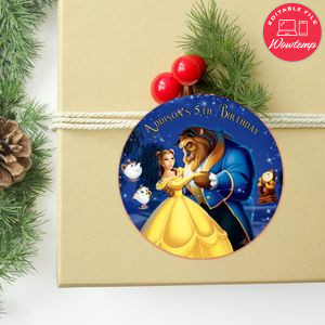 Beauty And Beast Circle Sticker Template Customizable to Print at Home Instant Download