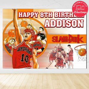 Slam dunk Birthday Backdrop Digital File Template Instant Download