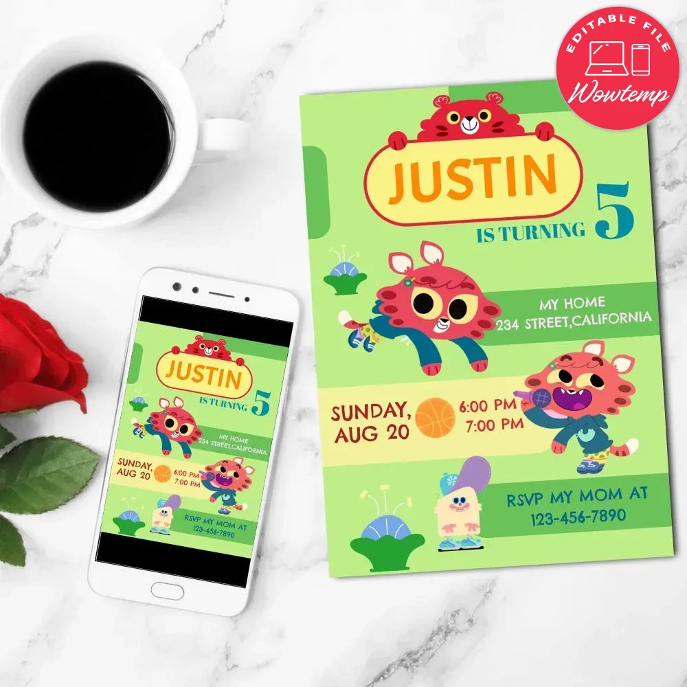 Paprika Twins Invitation Customizable Template to Print at Home | Wowtemp