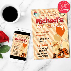 Arcanine Birthday Party Mobile Invite Customizable Template Instant Download