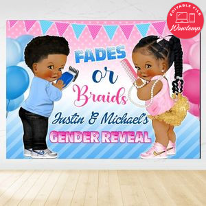 Fades Or Braids Gender Reveal Birthday Backdrop Digital File Template Instant Download