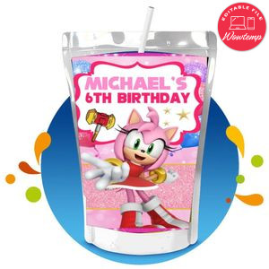 Amy rose Capri Sun Birthday Labels Digital File Printable Instant Download