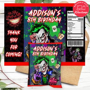 Joker Birthday Party Chip Bag Digital File Printable Instant Download