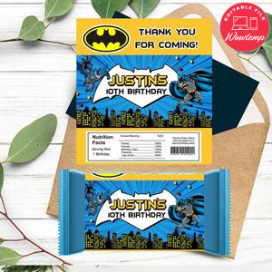 Batman Candy bar Label Customizable Template Instant Download