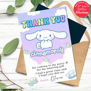 Cinnamoroll Thank you card Customizable Template to Print at Home Instant Download