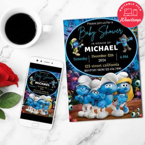 Smurf Baby Shower Mobile Invite Customizable Template Instant Download