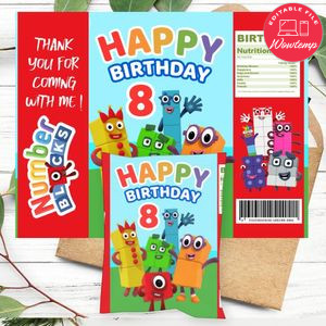 Numberblocks Birthday Chip Bag Digital File Printable Instant Download