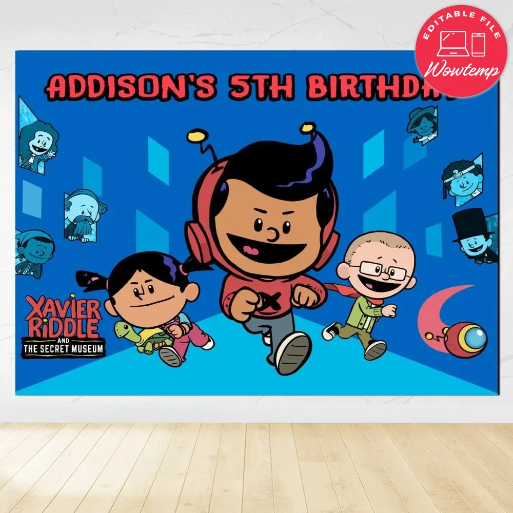 Xavier Riddle Birthday Backdrop Digital File Template | Wowtemp