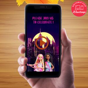 Barbie Big City Dream Birthday Video Invitation Digital Template Customizable Instant Download