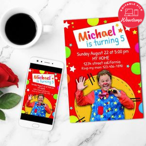 Mr Tumble Birthday Invitation Customizable Template to Print at Home Instant Download