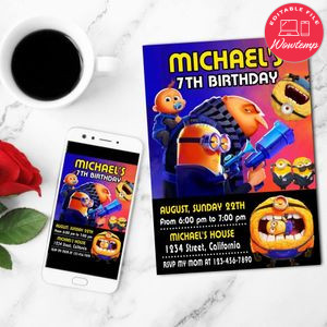 Despicable me 4 Birthday Invitation Customizable Template to Print at Home Instant Download