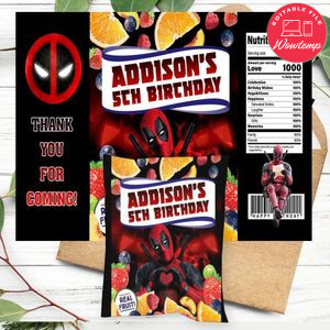 Deadpool Fruit Birthday Party Fruit Snack Bag Digital File Printable Instant Download