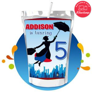 Mary Poppin Capri Sun Birthday Labels Digital File Printable Instant Download