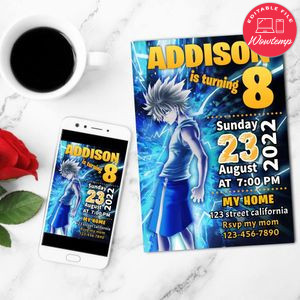 Killua's godspeed Birthday Invitation Customizable Template to Print at Home Instant Download