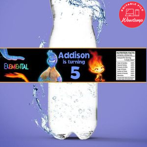 Elemental Pixar Birthday Water Bottle Label Template to Print at Home Instant Download