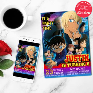 Detective Conan Birthday Invitation Customizable Template to Print at Home Instant Download