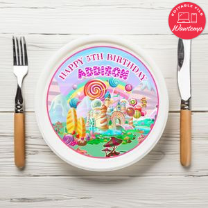 Candyland Birthday Birthday Plate Template Customizable To Print At Home Instant Download