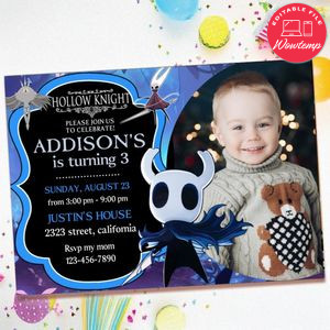 Hollow Knight Birthday Invitation with Photo Customizable Template to Print at Home Instant Download