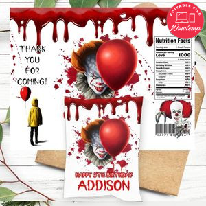 Pennywise Birthday Party Chip Bag Digital File Printable Instant Download