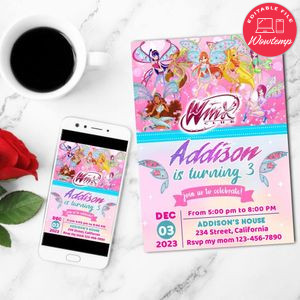 Winx Believix Birthday Flyer Customizable Template to Print at Home Instant Download