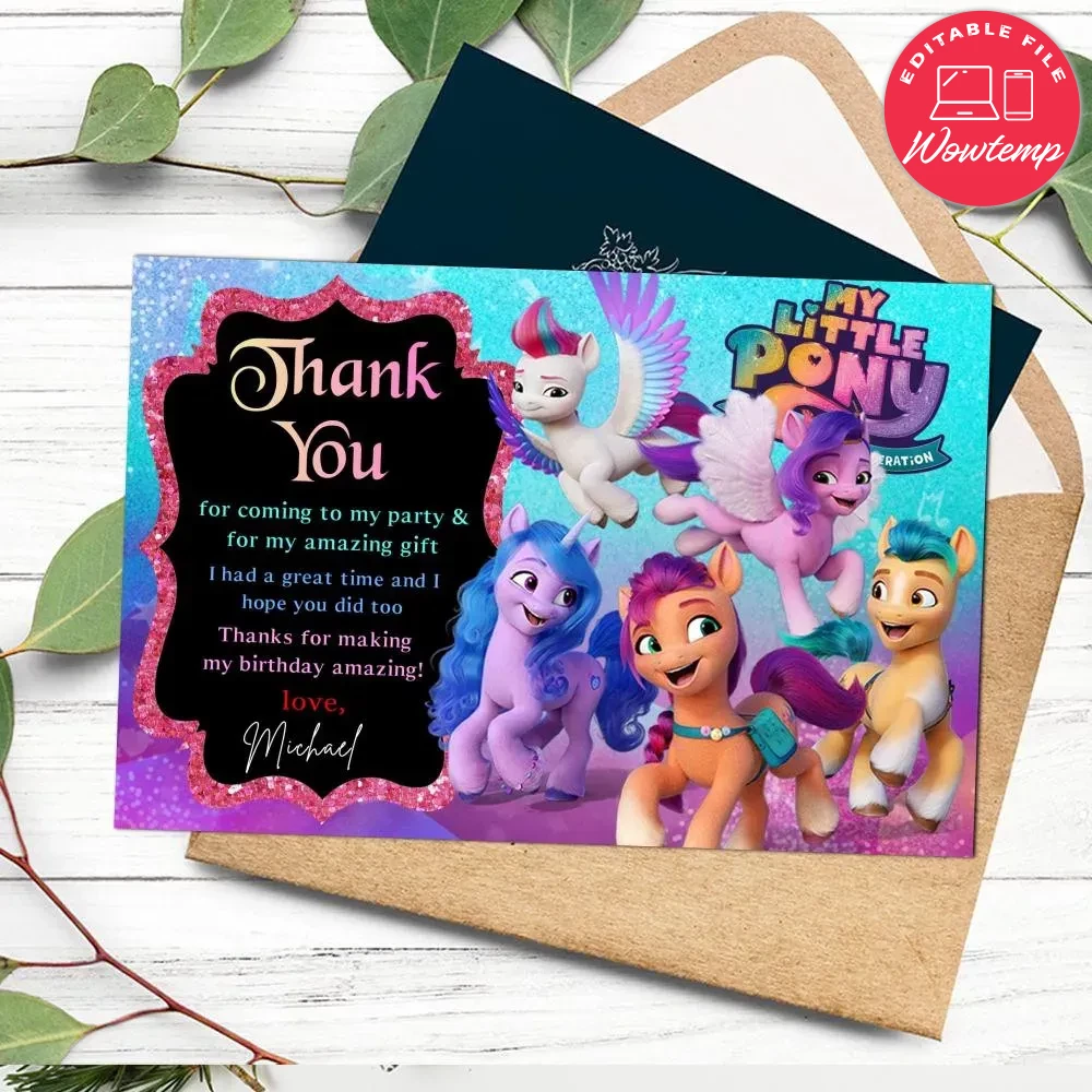 My Little Pony A New Generation Thank You Card Customizable Template ...