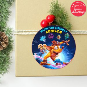 Crash bandicoot Circle Sticker Template Customizable to Print at Home Instant Download