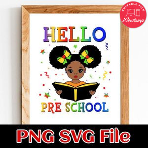 African Girl Hello Pre School PNG file template