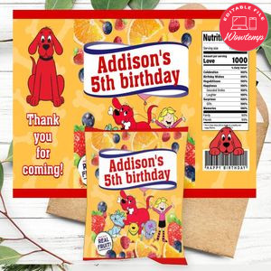 Clifford Birthday Party Fruit Snack Bag Digital File Printable Instant Download