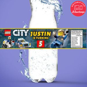 Lego City Birthday Water Bottle Label Template to Print at Home Instant Download