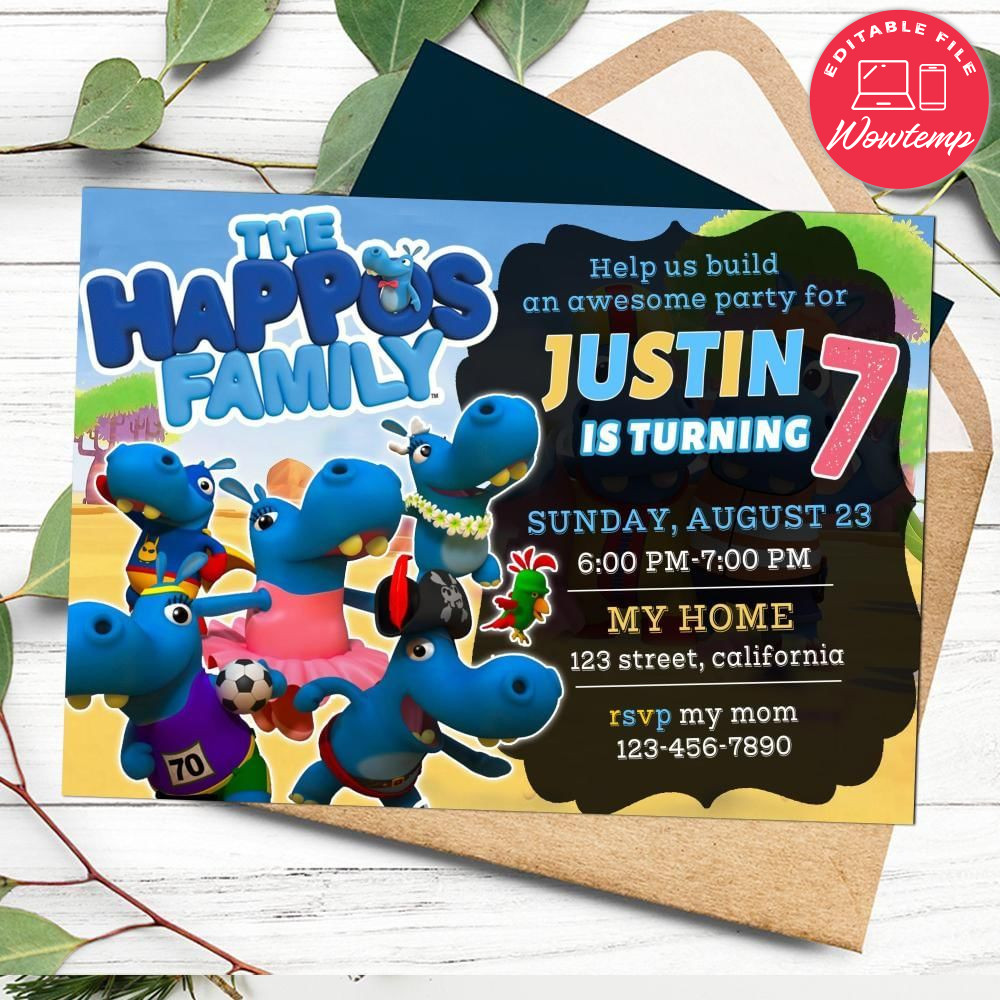 The happos family Birthday Flyer Customizable Template to Print at Home Instant Download