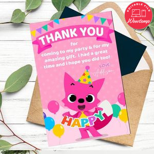 Pinkfong Thank You Card Customizable Template To Print At Home Instant Download