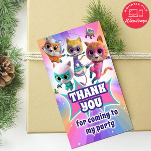 Super Kitties Thank You Tag Customizable Template To Print At Home Instant Download