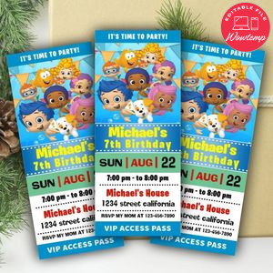 Bubble Guppies Ticket Invitation Customizable Template Instant Download