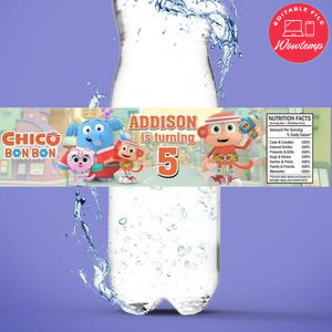 Chico bon bon Birthday Water Bottle Label Template to Print at Home Instant Download
